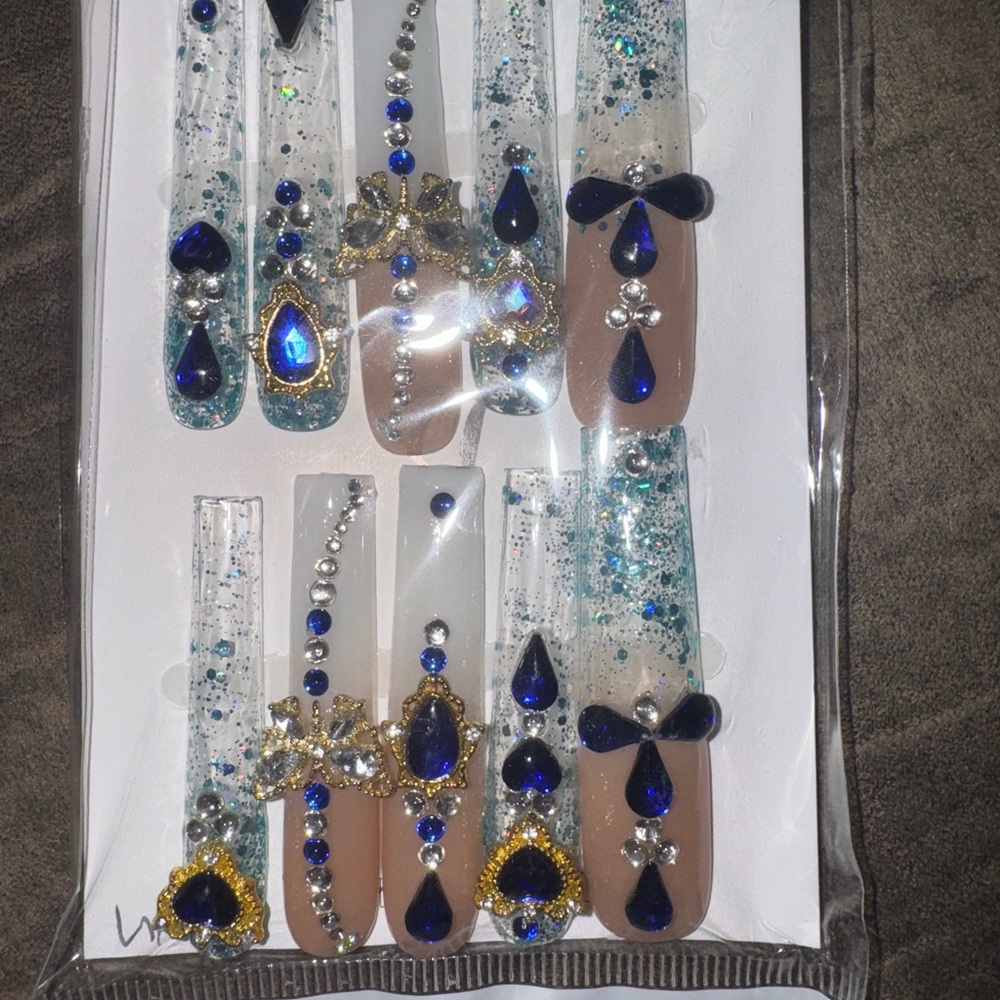 Blue and Gold Rhinestone Nail Set
